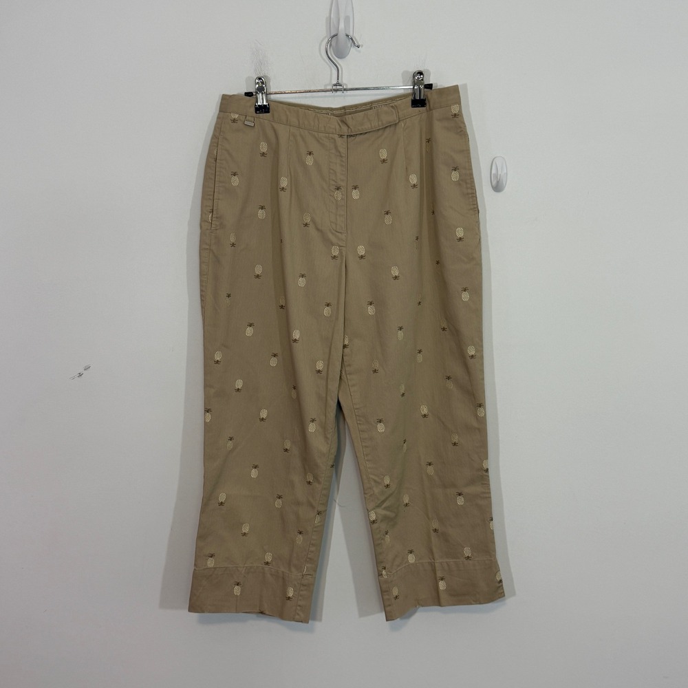 LizGolf Womens Pants 10 Tan Corduroy Pineapple Embroidered Crop Preppy Coastal